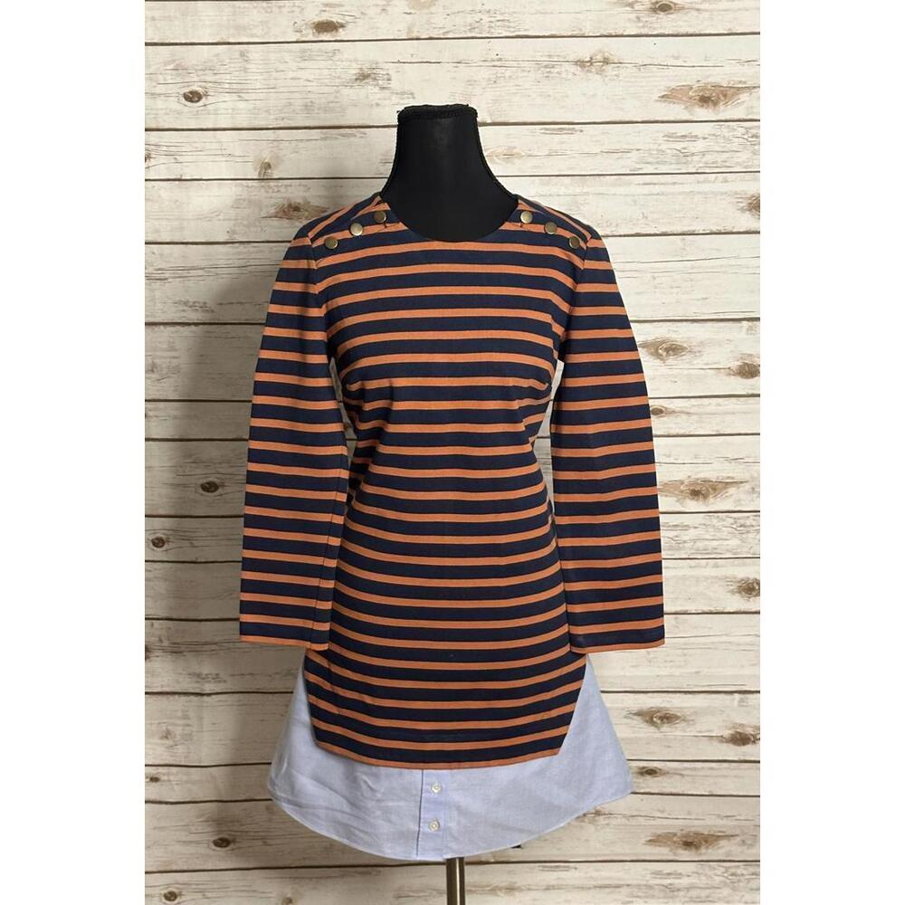 Veronica Beard Chapter Combo navy/orange/chambray striped dress Size Small